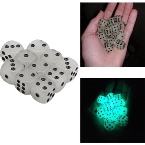10PCS 14MM 6 Side Silver Dice-cubes Luminescent Night Light Fun Night Bar Entertainment Gaming Dices for Party Game