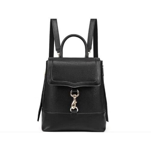 100% cow leather soft black large backpack women handle school bag