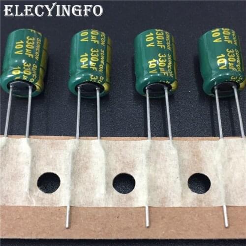 100pcs 330uF 10V330UF SUNCON(SANYO) AX series 8x11.5mm 10V330uF Low Impedance LongLife Electrolytic Capacitor