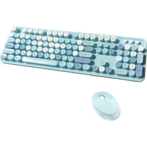 2.4G Wireless Bluetooth Digital Keyboard Mouse Kit Steampunk Wireless Mouse 1600DPI Position Retro Colorful 84pcs Keys Keyboard