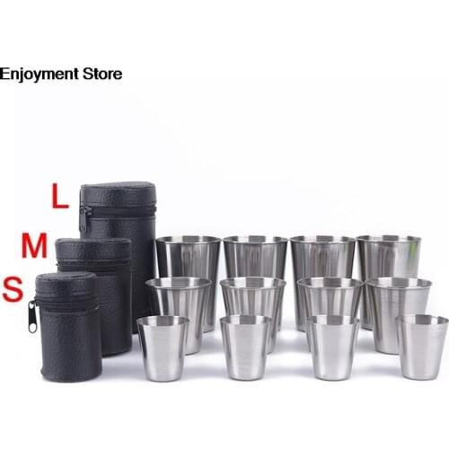 30ml/70ml/170ml Outdoor Camping Cup Tableware Travel Cups Set Stainless Steel Cover Mug Drinking Coffee Tea Beer With Case