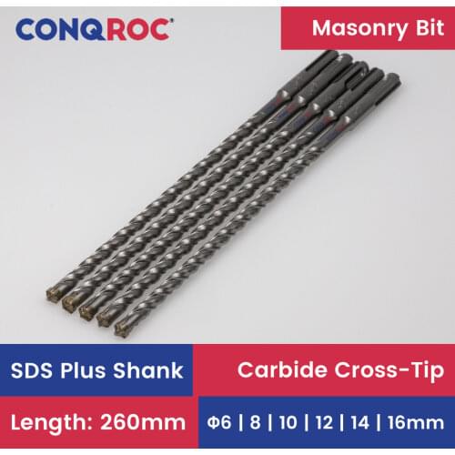 5 Pieces 260mm SDS Plus Drill Bits Masonry Cross Carbide Tip Hammer Drill Bits 6 | 8 | 10 | 12 | 14 |16mm