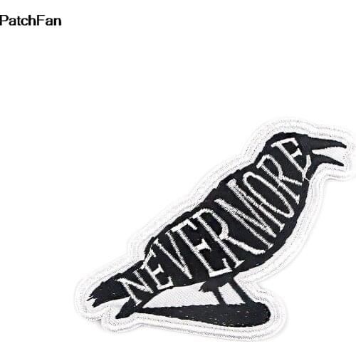 A3638 Patchfan Cartoon Nevermore Bird Embroidered clothes Black Tiger patches For clothing Kids Badge Stickers Garment Appliques