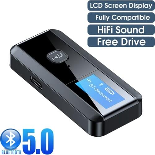 Type-C Bluetooth 5.0 + EDR + LCD Display Audio Receiver Transmitter For TV PC Driver-Free 3.5MM 3.5 AUX Wireless Adapter