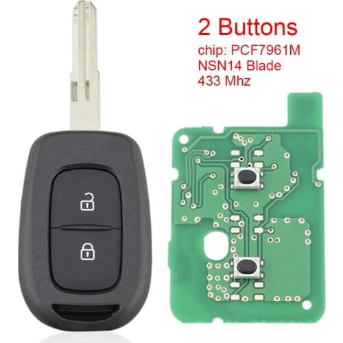 433MHz 2 Buttons Car Remote Key with PCF7961M Chip and NSN14 Blade Fit for Renault Symbol Trafic Dacia Duster Logan new