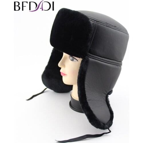 BFDADI 2020 Winter Warm Bomber Hats New Arrival Flat Top Ear Flaps Cap For Men or Women Big Size Russian Faux Fur Hat