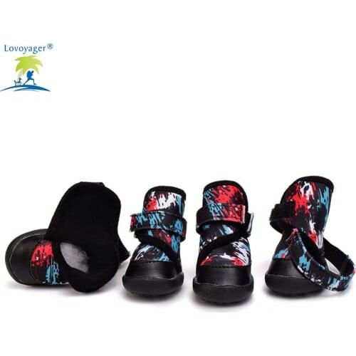 Lovoyager 4pcs/set Dog shoes Color Black/White/Pink/Blue/Yellow Dog Boots PU Upper Dog Socks 3d Printing Dog Boot
