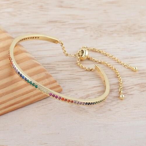 Luxulry Fashion Rainbow Bracelets Copper Cubic Zirconia Crystal Rhinestone Cuff Adjustable Bangle For Female Accessories Gift