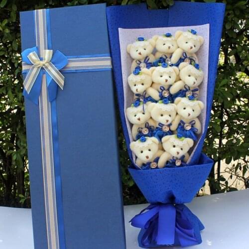 Bear Bouquet Teddy Bear Cartoon Bouquet Plush Doll Toys Artificial Flowers for Valentines Day Wedding Party Decoration No Box