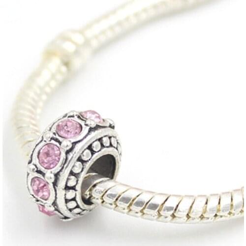 10pcs 5mm Big Hole Pink Crystal Rhinestone Beads Fit European Charm Bracelets For Women DIY Beads Jewelry Making Pulsera