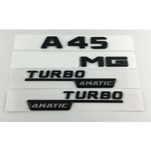 Black A45 for TURBO 4MATIC Trunk Fender Letters Badges Emblems