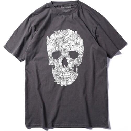 COOLMIND QI0229Acasual short sleeve loose cotton mens tshirt new design street style loose cool skull printed men T shirt