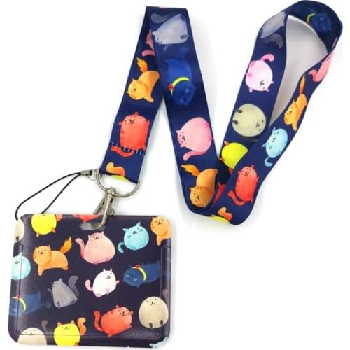 Color Cats Anime Lanyard Badge Holder ID Card Lanyards Mobile Phone Rope Key Lanyard Neck Straps Keychain Key Ring