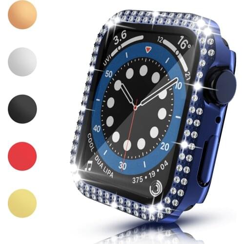 Screen Protector Women PC Cover for Apple Watch SE Case Series 6 5 4 3 Diamond Bumper 40mm 44mm 42/38mm with Tempered Glass Film