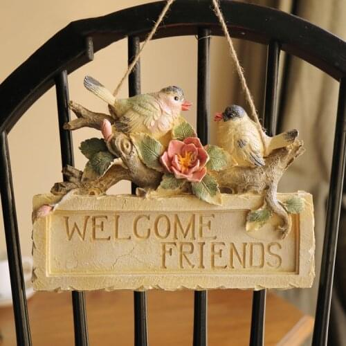 European Resin Birds Welcome Card Home Livingroom Wall Mural Decoration Outdoor Courtyard Villa Wall Hanging Gate Sticker Crafts