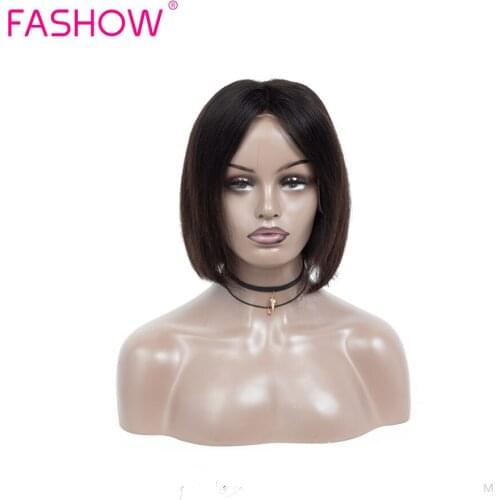 Fashow Short 13*4 Lace Frontal Bob Wigs Brazilian Natural Straight Hair 150% Density With Pre Plucked Hairline For Black Women