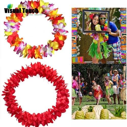 Visual Touch Hawaiian Necklace Wreaths Flower Garland Tropical Luau Party Beach Hula Costume Anadem Accessory Wedding Birthday