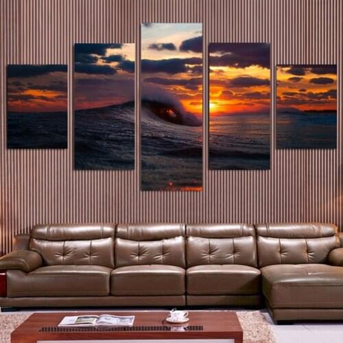 Art Home Decor Frame Canvas Painting Poster 5 Panel Sea Wave Sunset Landscape Wall For Living Room Modern HD Printed Pictures