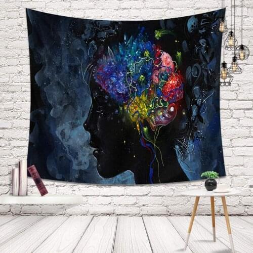 Colorful Girls Brain,Indian Psychedelic Unique Large Rectangular Printed Wall Decor