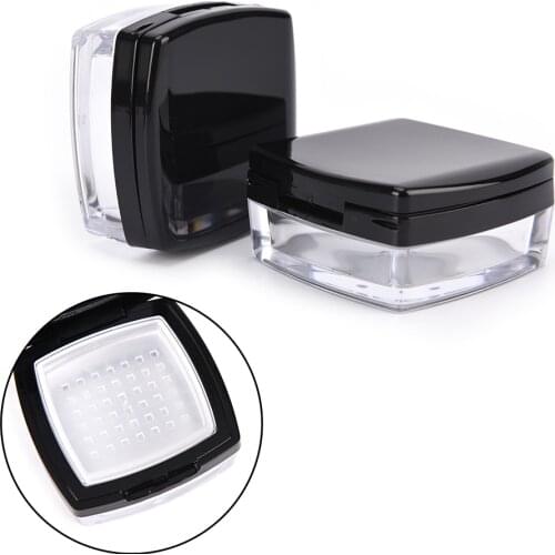 1pc Sifter Square Loose 1PC Powder Box Sifter Plastic Cosmetic Powder Container 10g Empty Black Loose Powder Case with Mirror