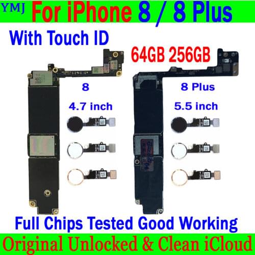 For iphone 8 Plus Motherboard with/without Touch ID,100% Original unlocked for iphone 8Plus Logic board 64GB 256GB Clean iCloud