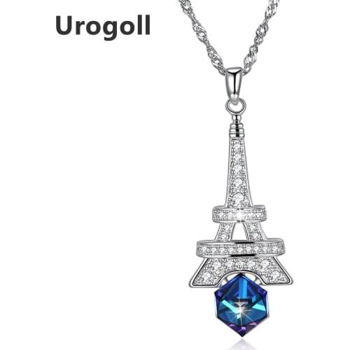 Fashion Iron Tower Pendants Necklaces Crystal Real 925 Sterling Silver Fine Jewelry for Women Wedding Party Jewelry Gift