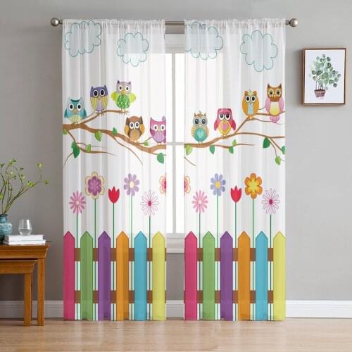 Cartoon Kid Cute Owl Sheer Curtains Window Curtains for Living Room Bedroom Blinds Kids Room Home Decor