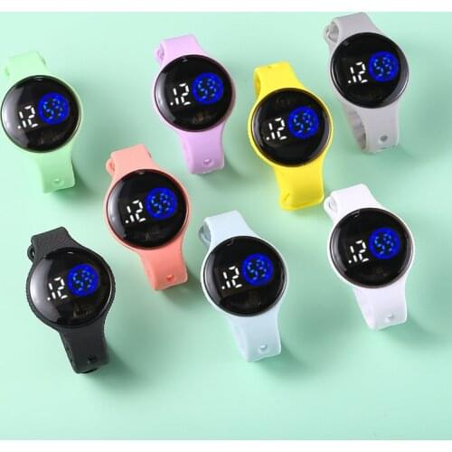 2021 New Round Touch Bracelet Watch Student Led Electronic Watch Fashion Childrens Silicone Swimming Waterproof Watch Kids Gift