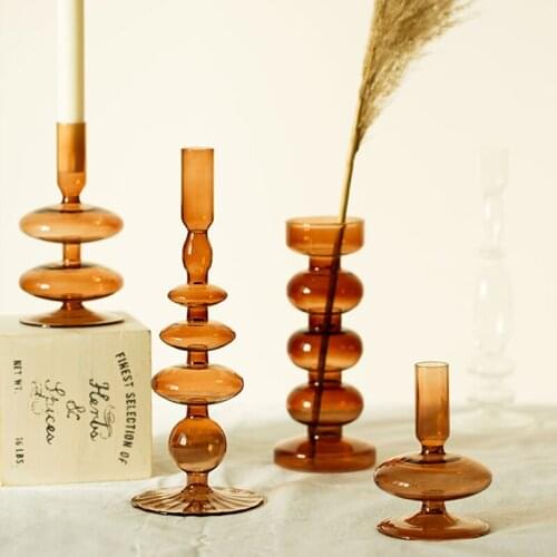 Retro Brown Glass Candle Holder Cafe Home Decoration Ornaments Candlestick Creative Bougeoir Furniture Decoration WT50ZT