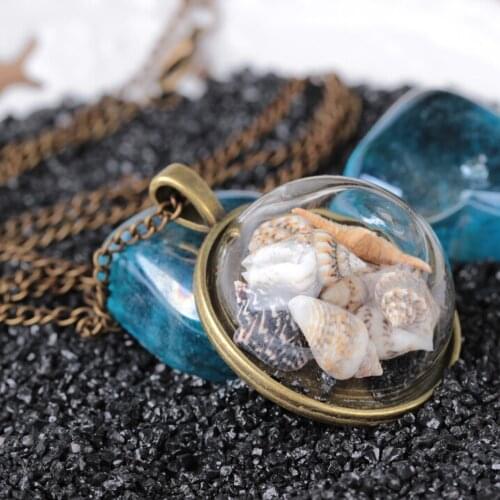 Conch Shell Sea Star Necklace Ocean Element Glass Cover Pendant Necklace Style Beach Fashion Pendant Accessories Non-fading Kpop
