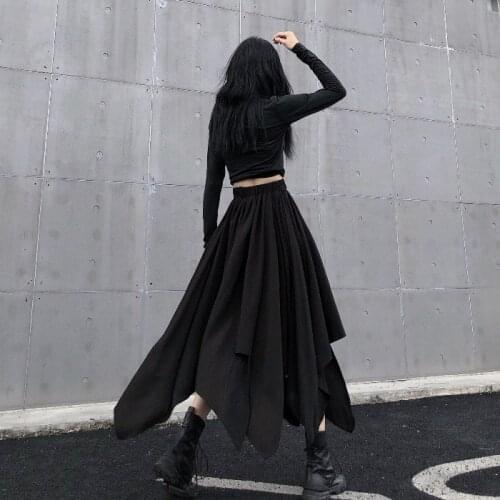 Early Autumn irregular high-waisted Hemlines, Autumn hemlines female middle-length students