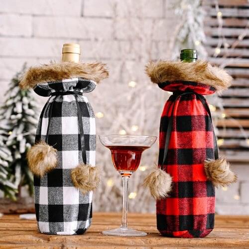 Christmas Wine Bottle Cover Bags Lattice Wine Bottle Cover Gift Bag Christmas Dinner Party Xmas Table Decor Restaurant Layout