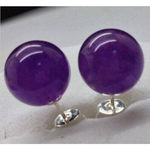 Ry00602 Handmade 10mm Womens Purple bead Stud Earrings