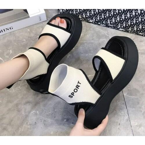Black Platform Sandals Slip-on Loafers Summer Womens Muffins shoe Female Shoe Breathable Open Toe Sandals