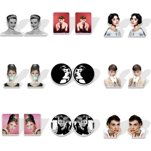 Retro Acrylic Resin Print Earring Audrey Hepburn Stud Earrings Epoxy Earring For Girls Cute Party Gift