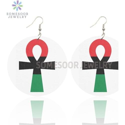 SOMESOOR African Symbol Ankh AKA Wooden Drop Earrings Both Sides Printed 6cm Large Afro Loops Dangle Jewelry For Women Gifts