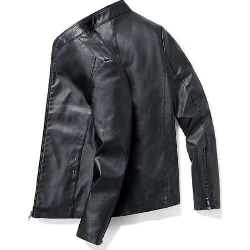 Spring 2021 New Mens Leather Baseball Collar Leather Jacket Youth All-Matching Handsome PU Leather Jacket