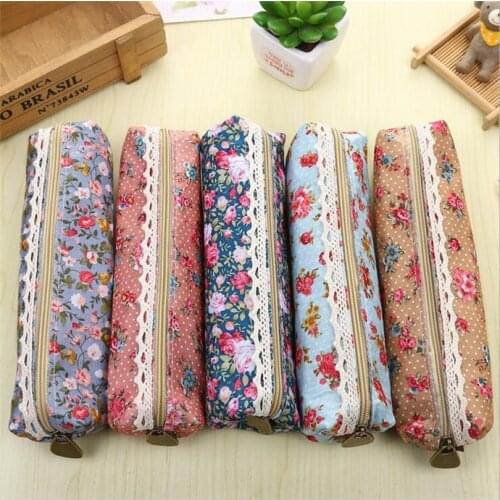 20pcs/lot vintage flower series Cylindrical shape with Zipper pencil bag wholesale
