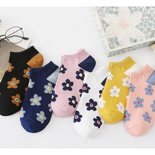Women Socks Cotton Floral Socks Flower Pattern Print Short Ankle Socks Cute Kawaii Harajuku Sock Woman Streetwear Invisible Soks