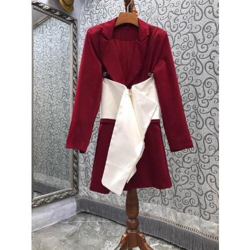 2021 Autumn Fashion Blazer Coat High Quality Women White Waistcoat Patchwork Long Sleeve Casual Wine Red Blazers Female Outwear