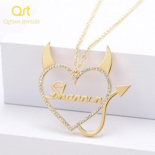 Custom name Love Heart Accent Devil Cute Heart Pendant Necklaces Jewelry Stainless steel necklace For WomenDecoration pendant