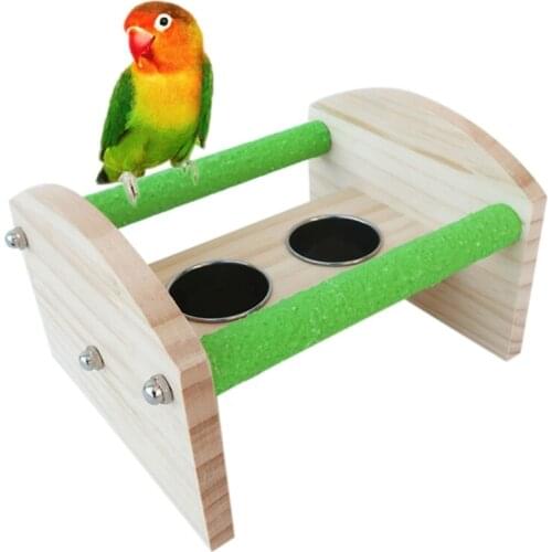 Bird Perch Playgym with Stainless Steel Feeder Cups Bowl Parrot Finch Cage Play Stand Table Platform Paw Grinding