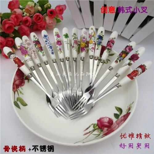 15.8cm Bone China handle stainless steel small fork fruit fork moon cake fork creative environmental protection fruit fork