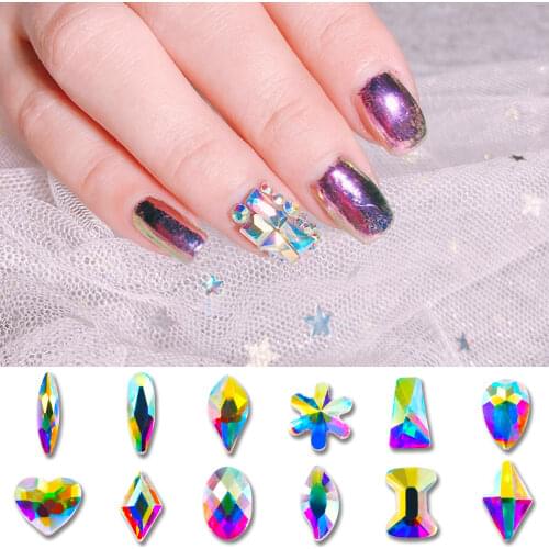 20pcs Skull Bone/Stars/Rectangle/Moon/Round/Flower/Diamonds Flat Back Colorful Crystal 3D Nail Art Charm Decoration Gem