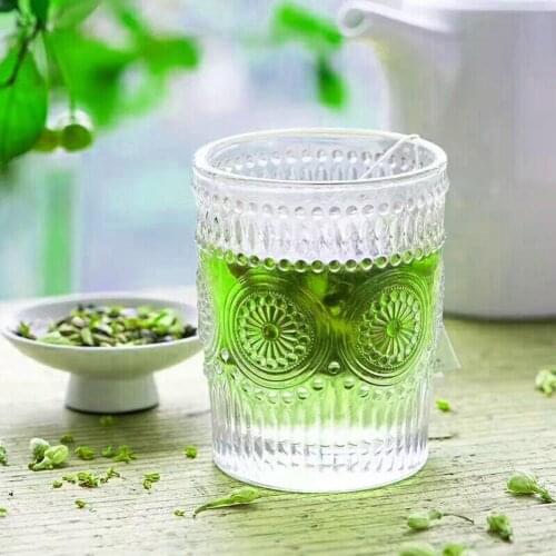 260/380ml Vintage Sunflower Engraved Single Layer Cold Drink Glass Cup Tea Mug