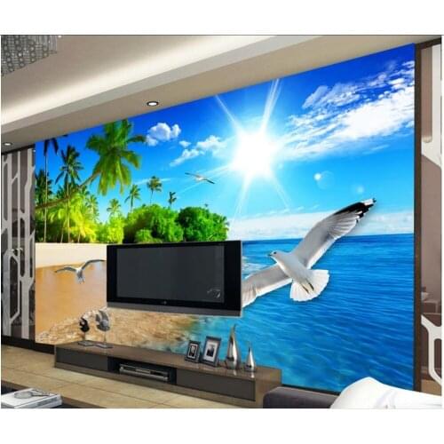 3d wallpaper for room Blue sky white clouds beach background wall living 3d wallpaper custom 3d photo wallpaper