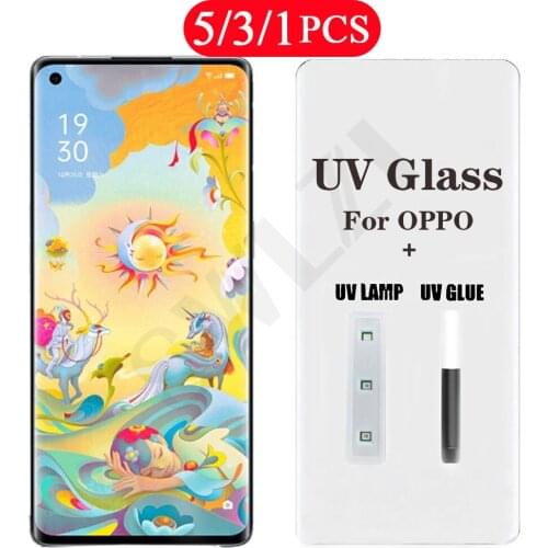 5-1Pcs UV tempered glass for OPPO Find X X2 X3 Reno 3 4 5 pro plus 5G phone screen protector UV Glass smartphone protective film