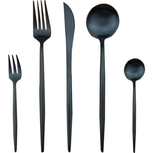 5pcs/Lot Korean Matte Stainless Steel Cutlery Set Dinnerware Golden Rosy Black Knife Cake Pie Fork Teaspoon Tableware Dinner Set