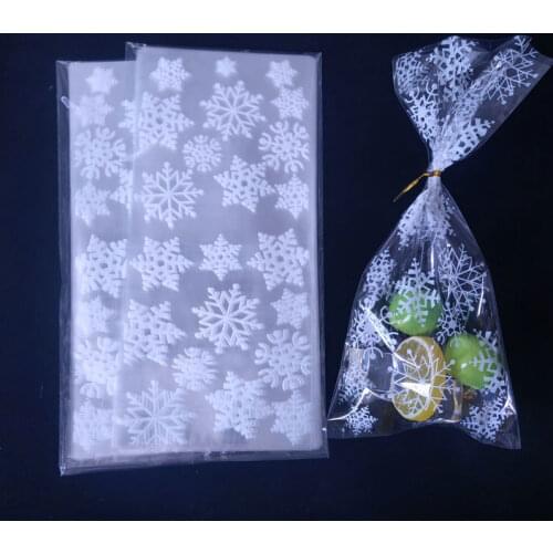 50pcs Snowflakes Pattern Cookie Candy Bags Open Top Packing Plastic Bags Christmas Cellophane Party Favor Bag Christmas Supplie