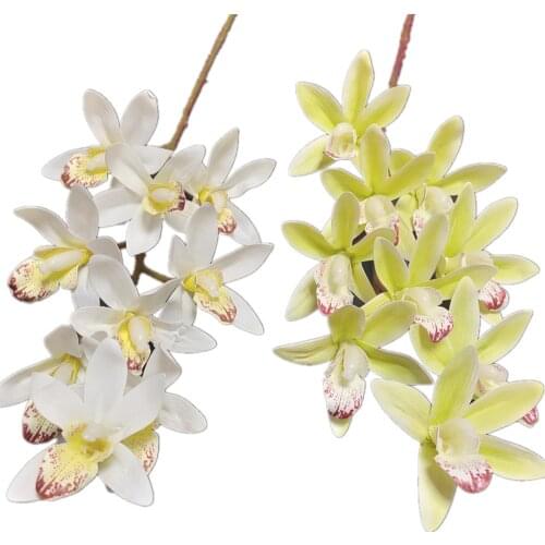5p Real Touch Cymbidium Orchid Flower Plant Artificial 9 Heads Phalaenopsis Orchis for Wedding Home Decorative Flowers